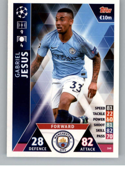 2018-19 Topps UEFA Champions League Match Attax #160 Gabriel Jesus Manchester City FC Soccer Trading Card
