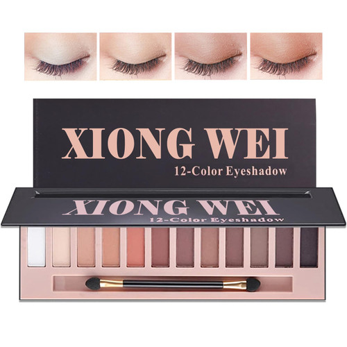 XiongWei 12 Colors Naked Matte Eyeshadow Palette,Nude Colors Professional Natural Eyeshadow Makeup Palette with Brush,High Pigmented Long Lasting Waterproof Smokey Eye Shadow Pallete Makeup