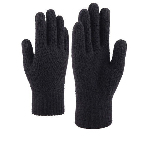FUDERU Winter Gloves for Men Women, Warm Touchscreen Texting Gloves, Women Unisex Knit Stretchy Glove Soft (Black, One Size)