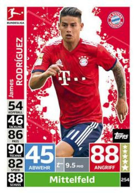 2018-19 Topps Match Attax Bundesliga #254 James Rodriguez FC Bayern Munchen Official Soccer Card in Raw (NM or Better) Condition