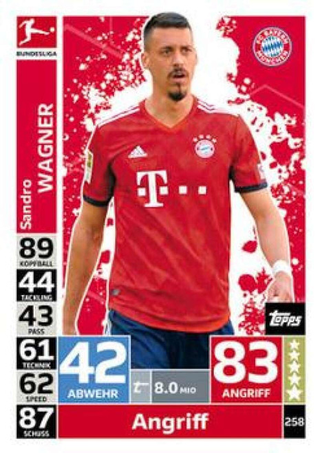 2018-19 Topps Match Attax Bundesliga #258 Sandro Wagner FC Bayern Munchen Official Soccer Card in Raw (NM or Better) Condition