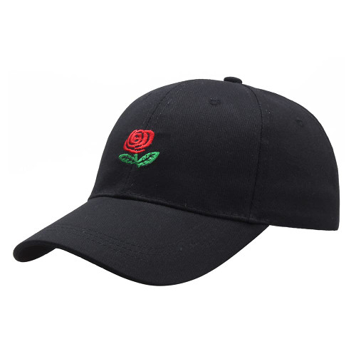 Men Women Rose Embroidered Cotton Hat Adjustable Floral Dad Hat Unstructed Baseball Cap Mutiple Colors (Black)