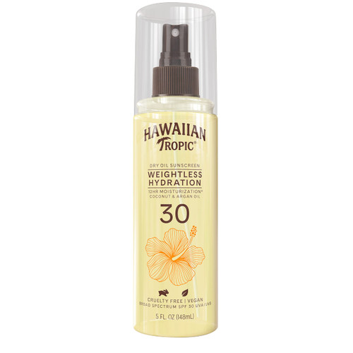 Hawaiian Tropic Weightless Hydration Dry Oil Sunscreen Mist SPF 30, 5oz | Sunscreen Oil, Dry Oil Sunscreen Spray, Hawaiian Tropic Sunscreen SPF 30, Oxybenzone Free Sunscreen SPF 30, 5oz