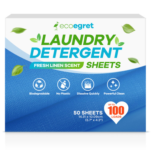 EcoEgret Laundry Detergent Sheets (100 Loads) 50 Sheets, Laundry Sheets Detergent Eco Friendly, No Plastic Jug Laundry Soap Sheets, Liquidless Technology Washer Sheets Detergent (Fresh Linen Scent)