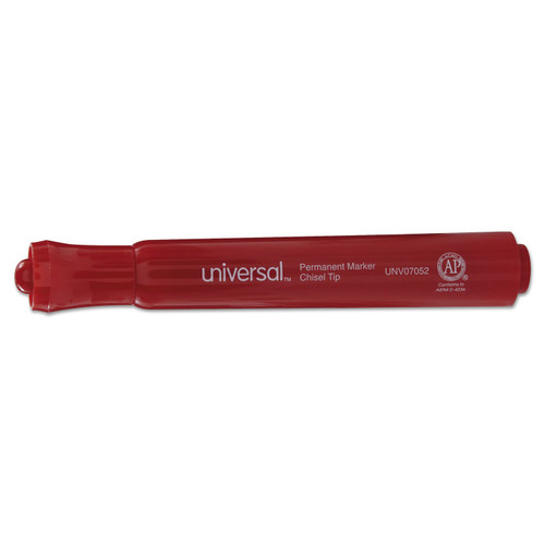 Universal Permanent Markers, Chisel Tip, Red, Dozen (Unv07052)