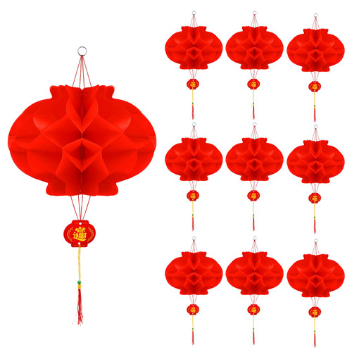 10pcs Chinese Red Paper Lanterns, Lucky Traditional Hanging Decorations Waterproof Chinese Lanterns for New Year Spring Festival Wedding Restaurant Party Decor