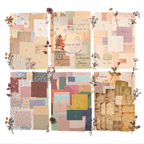 445PCS Vintage Scrapbook Paper Kit Journaling Scrapbooking Supplies Aesthetic 7 Types of Decorative Craft Paper and 40 Sheet Flowers Stickers for Planner, Bullet Journaling, Junk Journal, DIY Crafts