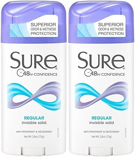 Sure Deodorant Invisible Solid, Regular - 2.6 oz - 2 pk