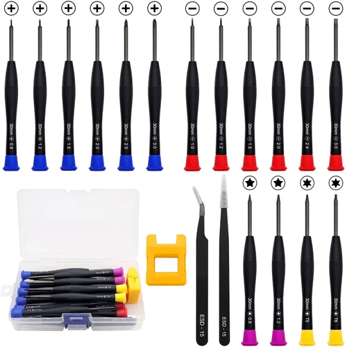 Tnisesm 19Pcs Magnetic Small Screwdriver Set, Flathead Phillips Screwdrivers Pentalobe Torx Star Screwdrivers Tweezers for Repairing Eyeglass Phone Watch