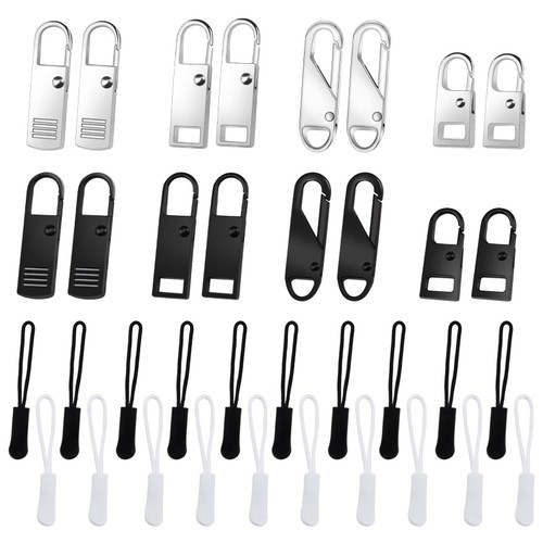 Zipper Pull, DOITEM Universal Zipper Pull Replacement Kit, Removable Zipper Pulls Tab Replacement (36 Pcs), Black Silver Zipper Pulls for Jackets Luggage Backpacks Purses Boots Pants Tents (5 Styles)