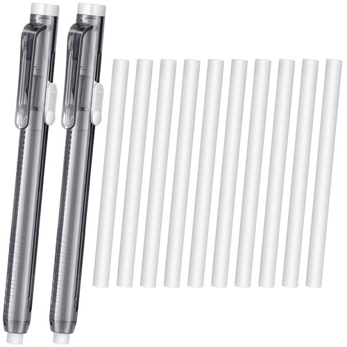 12 Pack Retractable Mechanical Eraser Pen Retractable Eraser Mechanical Eraser Pen Style Erasers Including 10 Retractable Eraser Refill for School Office Painting Writing (12)