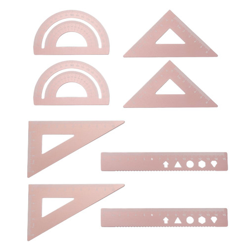 Oedema 2 Sets Geometry Set Aluminum Alloy Ruler Drafting Tool Drawing Protractor Rose Golden Measuring Scale Ruler