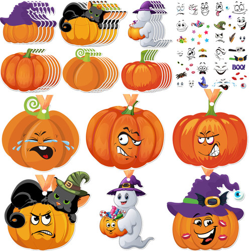 48 Pcs Halloween Craft Paper Ornaments for Kids DIY Craft Kits Halloween Paper Decorative Kit Art Crafts Make Your Own Stickers for Home Class Trick or Treat Party Game Activities(Pumpkin Style)
