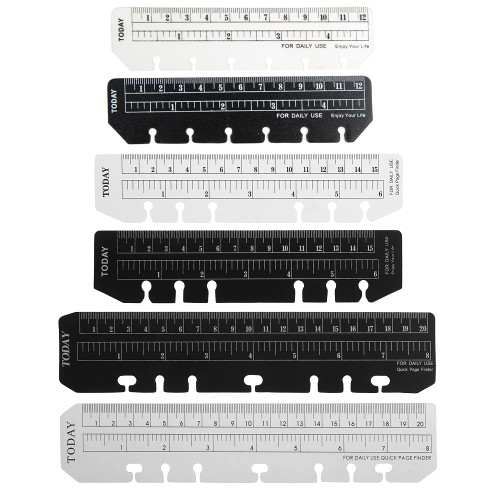 6 Pieces Plastic Marker Pouch Page Finder Measuring Ruler 6-Hole Binder Notebook Plastic Measuring Ruler for A5 A6 A7 Size