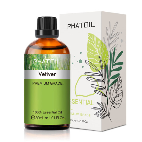 Vetiver Essential Oil, 1.01Fl.Oz (30ML) PHATOIL Pure Essential Oil Singles for Aromatherapy Diffusers, Humidifiers, Great for DIY Candle and Soap Making, Gift for Friend
