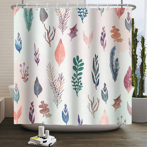 Renaiss 72x72 Inch Floral Leaves Shower Curtain Abstract Colorful Tropical Plant Leaf Flower Shower Curtains for Bathroom Decor Art Bath Curtain Polyester Fabric Waterproof with Hooks