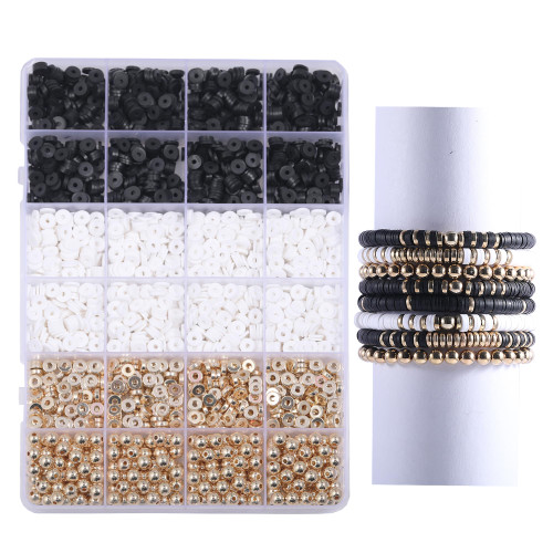 Ahouws 3020pcs Clay Beads for Bracelet Making, 4 Colors Clay Beads for Jewelry Making Supplies Charm Friendship Bracelet Kit with Gold Beads for Jewelry Making Kit?Black+White?