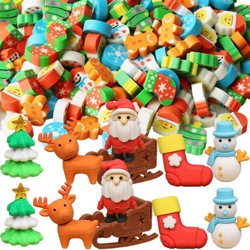 312 Pcs Christmas Mini Erasers Bulk, Animal Puzzle Eraser Desk Pets Snowman Elk Christmas Tree Erasers Kids Pencil Erasers Bulk for Party Favor Gift Filling Home School Work Reward