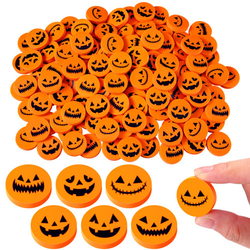 Halloween Pumpkin Eraser Mini Pumpkin Erasers Small Erasers Kids Pencil Erasers Halloween Supplies Party Favors Classroom Rewards (48 Pcs)