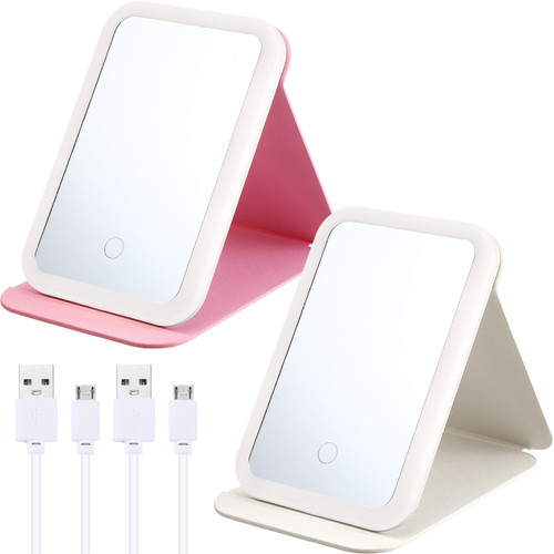 Ripeng 2 Pcs Travel Makeup Mirror Rechargeable Lighted Makeup Mirror Folding Portable Mirror Touch LED Travel Mirror 3 Color Dimmable Lighting Vanity Mirror Beauty Cosmetic Mirror for Desk Tabletop Ripeng 2 Pcs Travel Makeup Mirror Rechargeable Lighted Makeup Mirror Folding Portable Mirror Touch LED Travel Mirror 3 Color Dimmable Lighting Vanity Mirror Beauty Cosmetic Mirror for Desk Tabletop