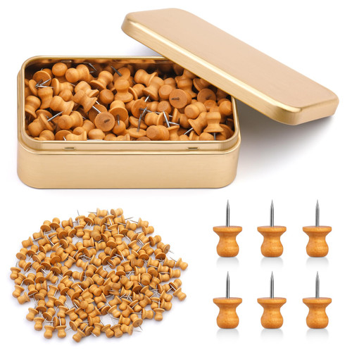 Thumb Tacks, Push Pins Decorative for Cork Board, Cute Push Pins, Wooden Thumb Tacks for Wall Hangings, Bulletin Boards, Maps, Photos, and Home Office Craft with Storage Box (Coffee Cap Shaped)
