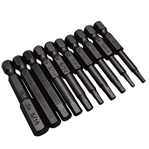Colomira Hex Allen Key Bit Set, 10 PCS SAE Allen Wrench Drill Bit Set, S2 Steel S2 Steel Hex Bit Set, Magnetic Tips