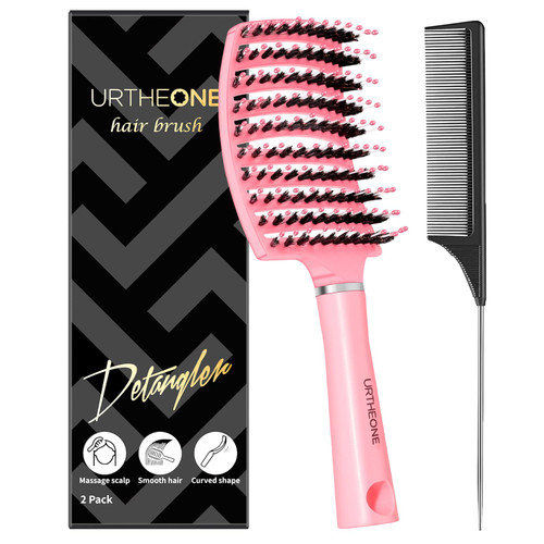 URTHEONE Hair Brush,Detangling Hairbrush Boar Bristle Hair Brushes for Women Men Kids Curly Thick Long Short Wet or Dry Hair, Curved Vented Detangler Brush for Faster Blow Drying (Pink) URTHEONE Hair Brush,Detangling Hairbrush Boar Bristle Hair Brushes for Women Men Kids Curly Thick Long Short Wet or Dry Hair, Curved Vented Detangler Brush for Faster Blow Drying (Pink)