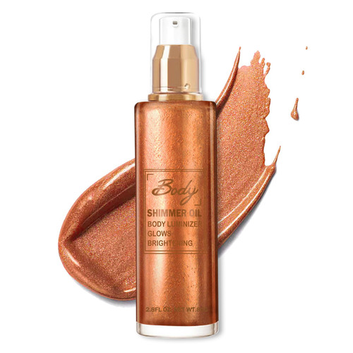 Shimmer Body Oil Glitter Oil Face Body Glow Oil Liquid Highlighter Makeup Moisturizing Smooth Body Luminizer Shimmer Glow Illuminator - 02 Rose Gold
