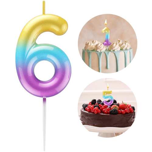 Rainbow Number 6 Candle Happy Birthday 3D Number Candles for Birthday Cake Party Decoration Wedding Anniversary Celebration Supplies