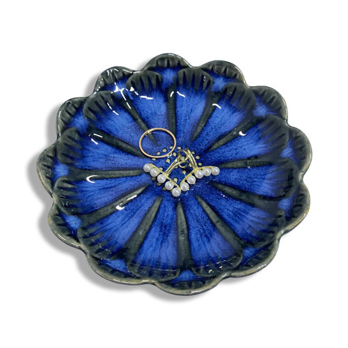 GO2HEJING Ceramic Jewelry Dish, Leaf Jewelry Tray Key Tray, Jewelry Holder, Small Ring Dish Holder Jewelry Plate Trinket Tray Catchall Tray Nightstand Decor for Entryway Table Room Decor (Dark Blue)