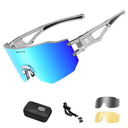BOLLFO Polarized Sports Sunglasses, Cycling Glasses with 3 Interchangeable Lenses for Men Women Baseball Driving Fishing BOLLFO Polarized Sports Sunglasses, Cycling Glasses with 3 Interchangeable Lenses for Men Women Baseball Driving Fishing