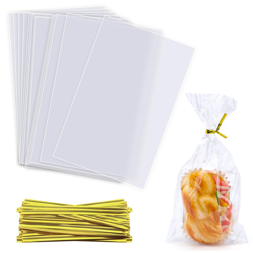 OYAVISR Clear Candy Bags 100pcs 8X12 Cellophane Treat Bags Party Favor Bags Goodie Bags Cake Pop Bags Gift Bags Apple Bags Cello Bags for Gift Baskets Bakery Cookie with Ties