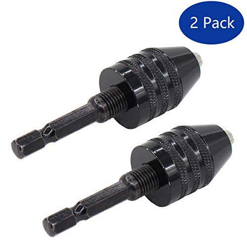 XtremeAmazing 2 Pack 0.3-6.5mm Keyless Quick Change Drill Chuck Adapter Converter 1/4" Inch Impact Driver Keyless Hex Shank Drill Chuck Adapter Conversion Tool