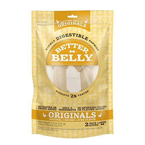 Better Belly Chicken Liver Rawhide Large Dog Bones, 2-Count