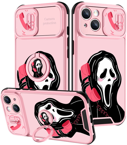 Goocrux (2in1 for iPhone 14 Plus Case Skull Skeleton Women Girls Cute Girly Phone Cover Cool Funny Gothic Design with Slide Camera Cover+Ring Holder Cases for iPhone 14Plus 6.7 inch