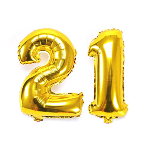 KEYYOOMY 40 inch Number 21 Balloon Gold Foil Mylar Number Balloons for 21 Birthday Party Adult Ceremony Anniversary Celebrate Parties Decorations (Packaged a Number 1 Balloon and 1 Number 2 Balloon)