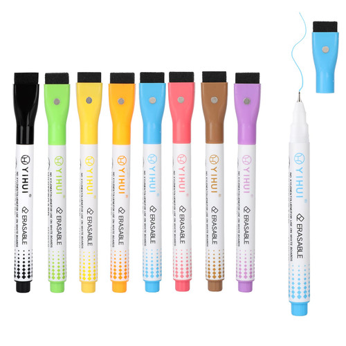 EEOYU Ultra Fine Tip Magnetic Dry Erase Markers, 0.7mm Fine Tip, Whiteboard Markers with Erasers Cap for School, Office and Home (8 Pack/Mix Color)
