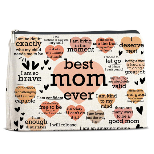 Best Mom Ever Gifts, Best Mom Makeup Bag, Motivational Gifts for Mother Mum Mama Mommy New Mom, Inspirational Mom Affirmation Cosmetic Bag
