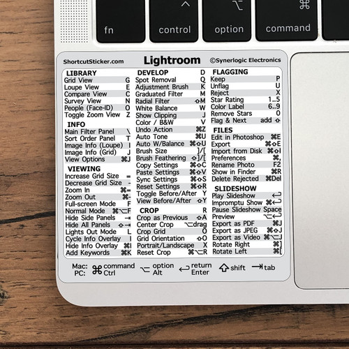 SYNERLOGIC Adobe Lightroom Quick Reference Keyboard Shortcut Sticker, No-Residue Laminated Vinyl, for Any MacBook or Windows PC (5-Pack)