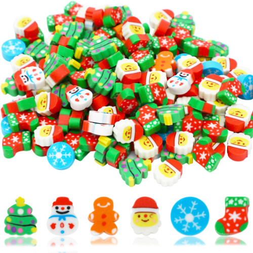 SUBANG 200 Pieces Christmas Mini Erasers for Kids Small Erasers Assortment Snowman Christmas Tree Erasers Pencil Erasers for Party Favor Gift Filling Home Classroom Rewar