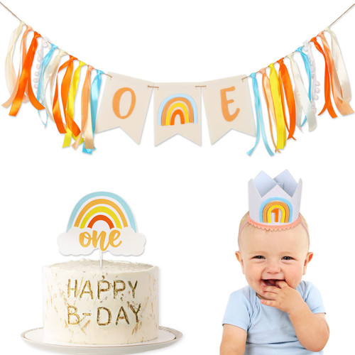 Whaline 3Pcs Boho Rainbow 1st Birthday Banner Bohemian Rainbow One Highchair Bunting Banner Bright Color Cake Topper and Crown Hat for Baby Girls Boys First Birthday Party Decorations Whaline 3Pcs Boho Rainbow 1st Birthday Banner Bohemian Rainbow One Highchair Bunting Banner Bright Color Cake Topper and Crown Hat for Baby Girls Boys First Birthday Party Decorations