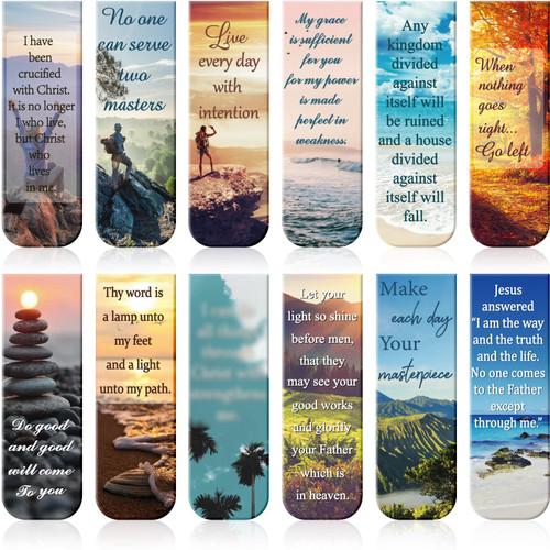 24 Pieces Magnetic Bookmarks Bible Verse Page Clip Scripture Magnet Page Markers Assorted Inspirational Book Markers Set with Landscape for Students Teachers Reading