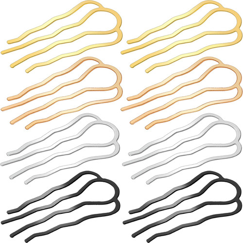8 Pieces Metal Hair Fork Clip Hair Side Combs Teeth Hair Pins for Updo Buns 4 Prong Hair Updo U-Shape Hair Sticks for Women Hair Styling Tool Accessories (Multicolor)