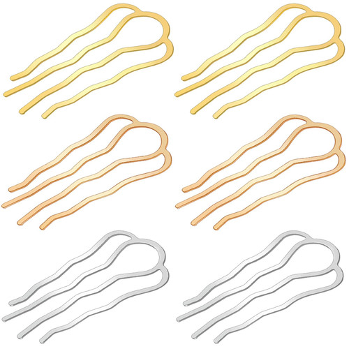 6 Pieces Metal Hair Fork Clip Hair Side Combs Teeth Hair Pins for Updo Buns 4 Prong Hair Updo U-Shape Hair Sticks for Women Hair Styling Tool Accessories (Multicolor)