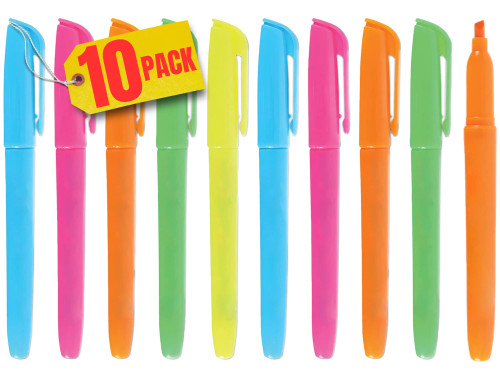 1InTheOffice Chisel Tip Highlighters, Pocket Highlighters Assorted Colors, Fluorescent, 5/Pack, 2 Pack