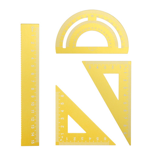 HEVSTIL Geometry Set,4-Pack Protractor,30/60 and 45/90 Triangles,Straight Ruler for for Geometry, School Geometry Set, Math Protractor, Geometry Ruler,Gold