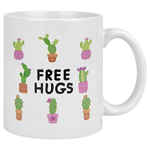 Funny Coffee Mug, Cactus Free Hugs Coffee Tea Cup, 11 oz Ceramic Coffee Cup, Cactus Flowers Blossom Coffee Mug, Novelty Gift Funny Coffee Cup Funny Mugs for Men Women Friends