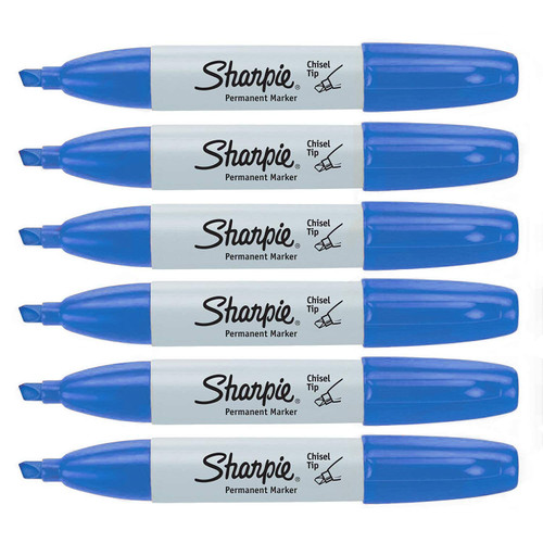 SHARPIE Permanent Markers, Chisel Tip, 6-Count (Blue)