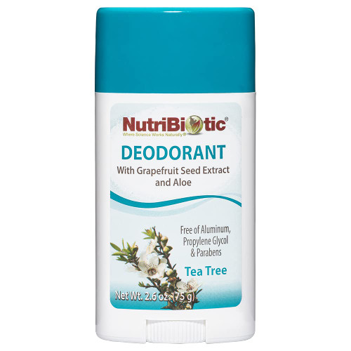 NutriBiotic Deodorant, Tea Tree with GSE, 2.6 Ounce Stick | with Witch Hazel, Grapefruit Seed Extract, Aloe, Tea Tree & Peppermint | Vegan & Free of Aluminum, Paraben, Phthalates, Gluten & GMOs NutriBiotic Deodorant, Tea Tree with GSE, 2.6 Ounce Stick | with Witch Hazel, Grapefruit Seed Extract, Aloe, Tea Tree & Peppermint | Vegan & Free of Aluminum, Paraben, Phthalates, Gluten & GMOs