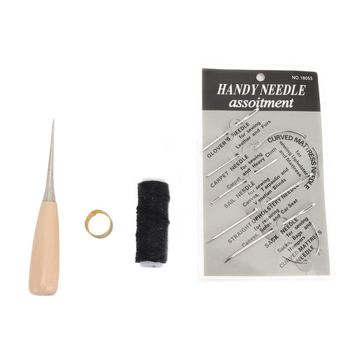 Leather Needle Set, Leather Sewing Needle Waxed Thread Awl Thimble Kit for DIY Craft for Stitching for Sewing for Repair